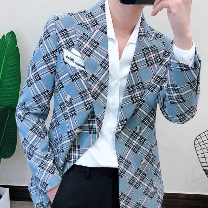 Весна 2020 британский стиль клетчатый блейзер для мужчин пиджак Повседневное