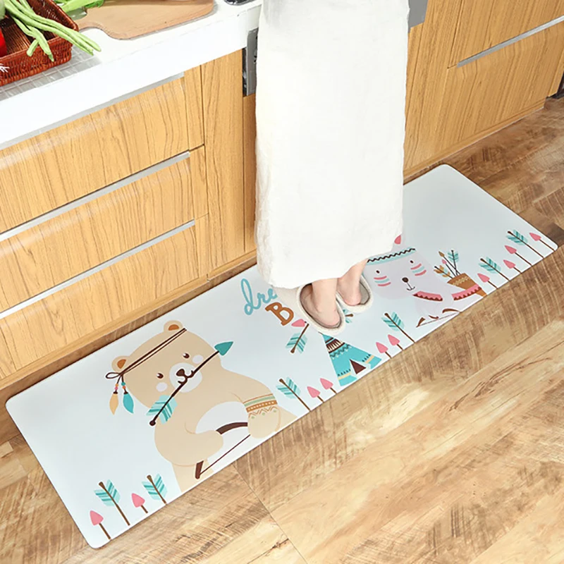 

Moder kitchen Carpet Waterproof Oilproof PVC Cartoon Mat Kitchen Floor Door Mat Anti-slip Mats Home Entrance Front Door Doormats