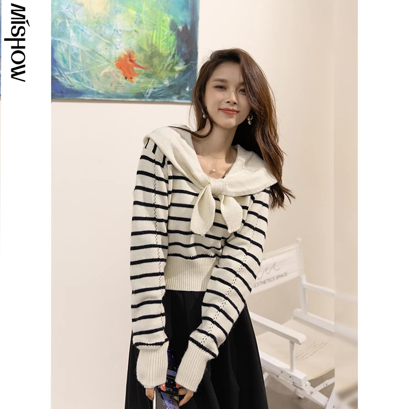 

MISHOW Long Sleeve Sweater Women's 2021 Autumn Korean Loose Rabbit Hair Sailor Collar Elegant Sweaters Knitted Tops MXA35Z0105