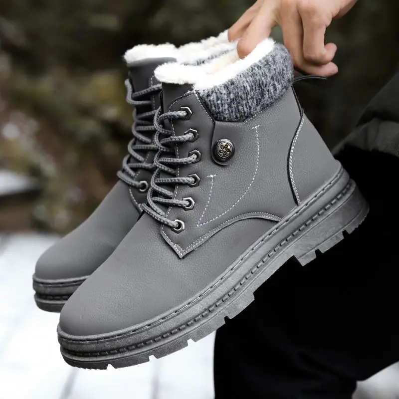 

Men's Winter Lace-up Leather Military Boots, Lightweight Ankle-length Casual Warm Non-slip Shoes, Men's East Boots 2021 New