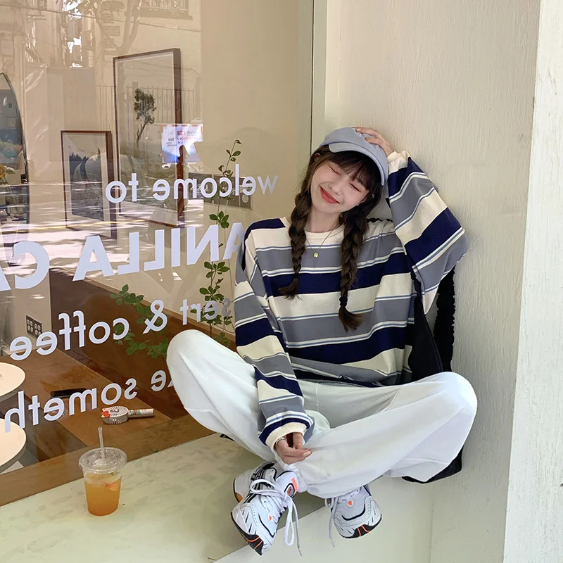 

Женский свитер с круглым вырезом, новый тонкий модный свободный свитер в Корейском стиле бойфренда, весна-осень-зима 2021