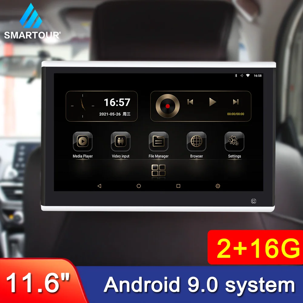 

Монитор на подголовник автомобиля, 11,6 дюйма, 2 + 16 ГБ, Android 9,0, 1080P, Wi-Fi/Bluetooth/USB/SD/FM/Mirrorlink/Miracast