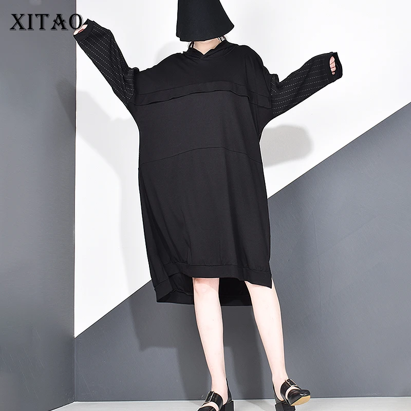 

Женское лоскутное платье XITAO, элегантное платье размера плюс популярного цвета, осень 2020, новое модное платье с капюшоном и воротником, подходит ко всему, LJT3519