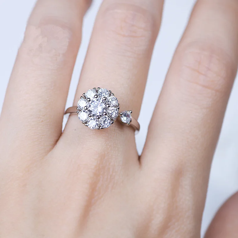 Bague Ringen Настоящее серебро 925 кольцо ювелирные изделия с созданным круглым муассанитом драгоценный камень регулируемый палец ювелирные изделия свадебный подарок