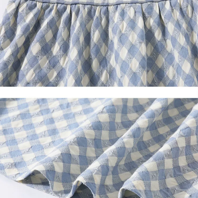 

2021 Summer Teen Girls Solid T-shirt and Plaid Suspender Dress New Fashion Children Elegant Clothing Set Cotton, #9339
