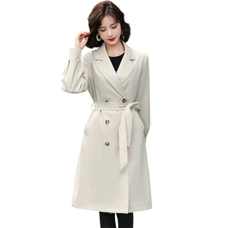 

2021 autumn new women's fashion simple temperament thin lace up medium and long windbreaker coat