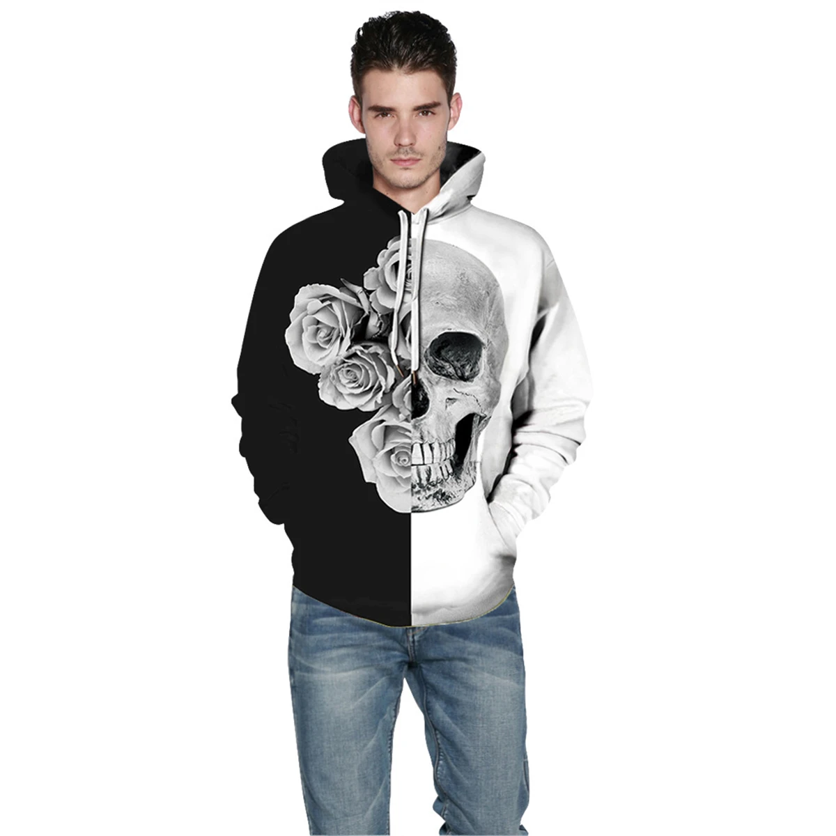 Свитшот унисекс с капюшоном креативный худи Скелет на Хэллоуин для пар пальто