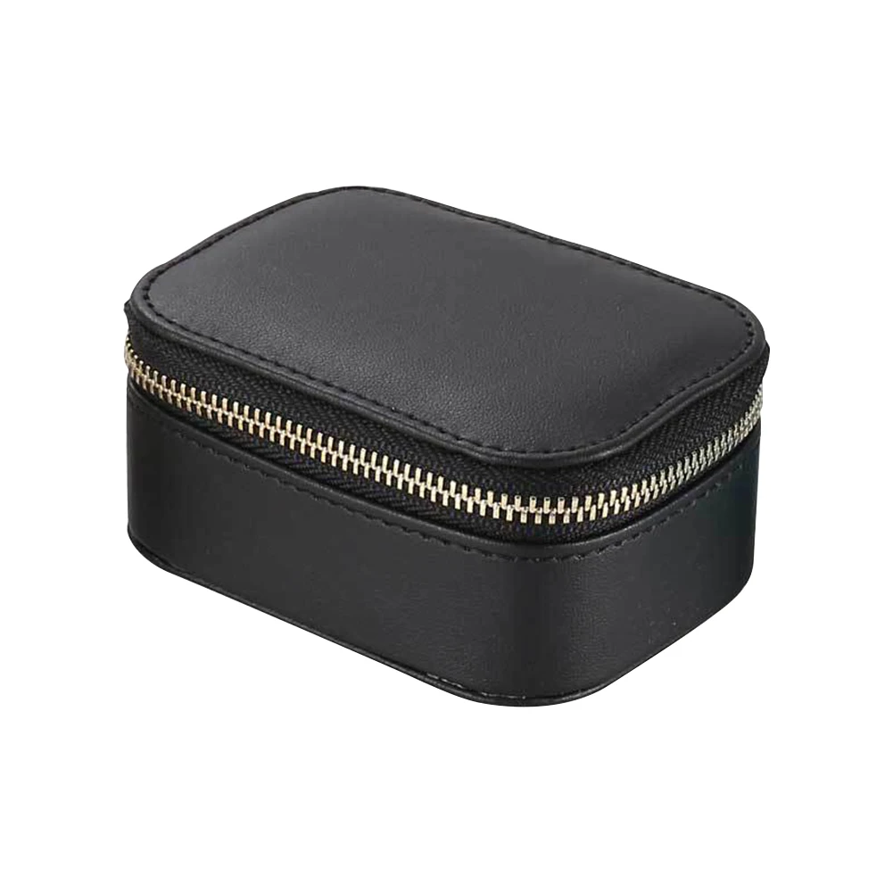 

Zipper Storage Display Earring Holder Desktop PU Leather Travel Carring Jewelry Box Home Waterproof Solid Ring Necklace Mini
