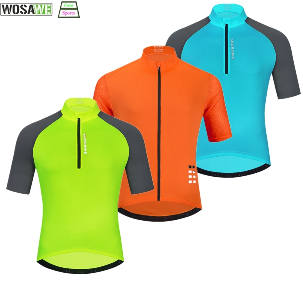 

WOSAWE Summer Cycling Jersey Men Breathable Quick Dry Shirt Short Sleeve MTB Top Green Blue Mtb Bicycle Sport Jersey