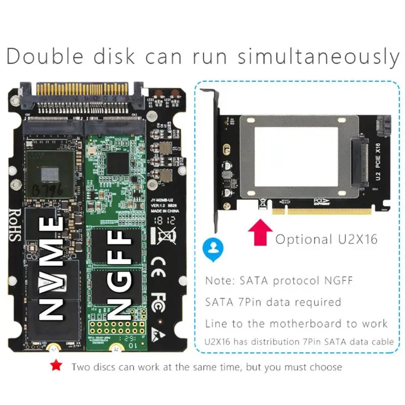 M.2 SSD to U.2 Adapter 2 in 1 M.2 NVMe Key B/M SSD to PCI-e U.2 SFF-8639 Adapter PCIe M2 Converter Desktop Computer images - 6