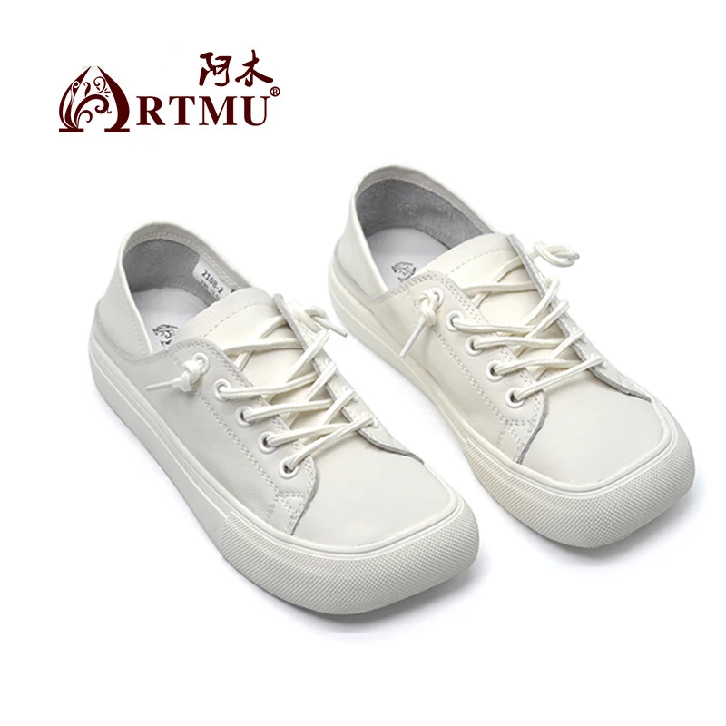 

Artmu Fashion Flats Casual White Shoes Square Toe Women's Shoes Genuine Leather Spring/Autumn Concise Ladies Shoes 2021 INS