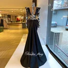 Элегантное черное платье с юбкой-годе для черных девушек с высоким воротом и длинным рукавом, официальное платье