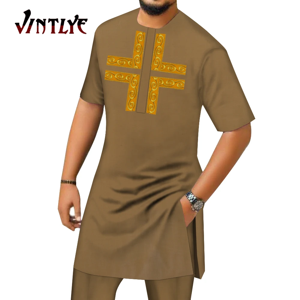 

Bazin Riche Hip Hop African Boubou Robe Suits for Men Dashiki Party Outfits 2 Piece Sets Shirt and Pants Slim Bodycorn WYN1520