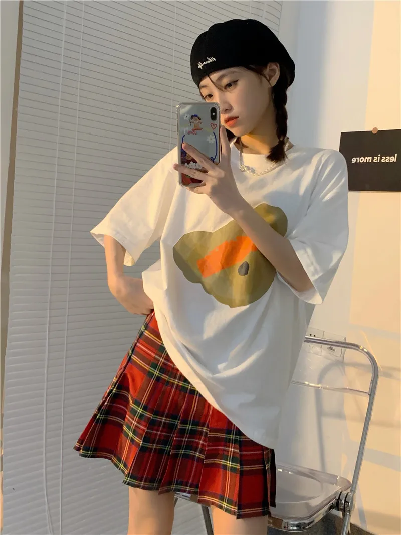 

YTX1253 Design sense spring and summer 2021 new loose bear print round neck short-sleeved T-shirt