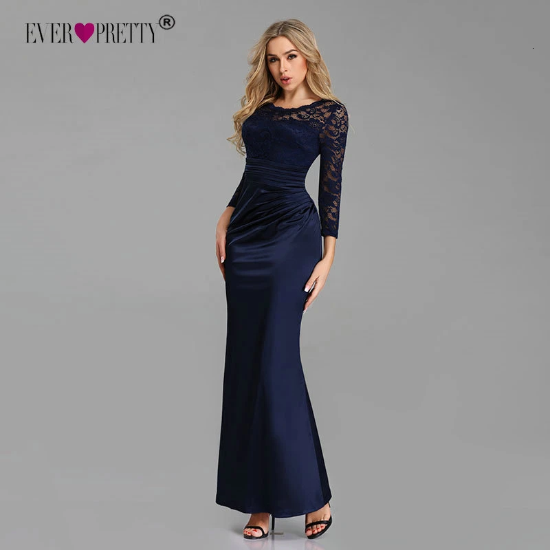 Navy Blue Вечерние платья, длинные, красивые, с длинным рукавом, зимние, с круглым вырезом, кружевные, Русалка, сексуальные, для особых случаев, вечерние платья для свадьбы - Цвет: Navy Blue