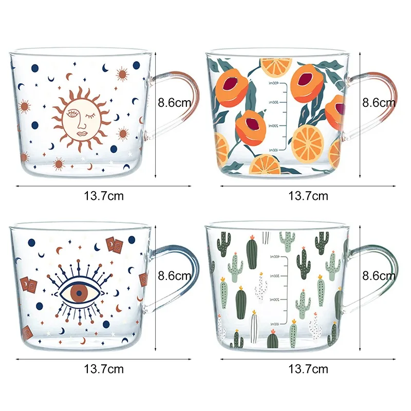Стеклянная кружка для завтрака 500 мл кофе домашняя воды пары посуда напитков с