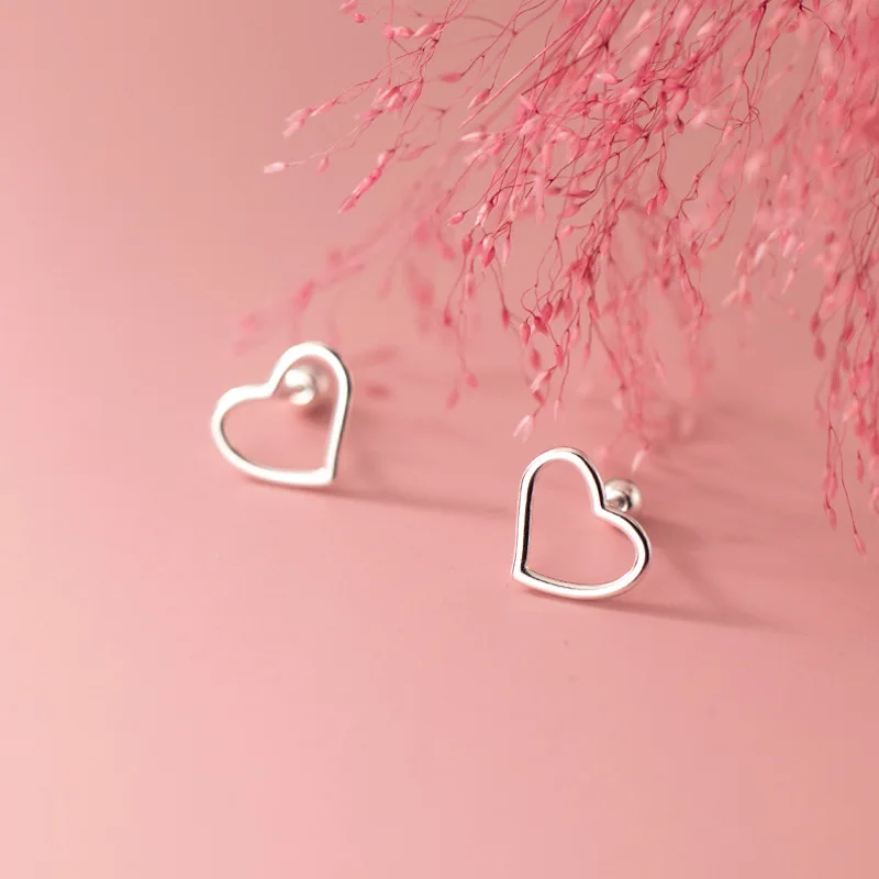 

PrinSis Real 925 Sterling Silver Fashion Romantic Heart Beads Screw Stud Earrings For Women Wedding Party Fine Jewelry DD1012