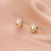 kamira real 925 sterling silver sweet pearl white zircon pierced stud earrings for women korean wedding unique jewelry gift 2021