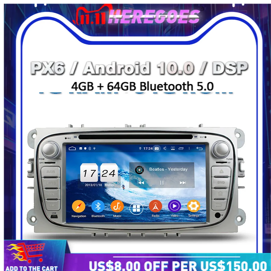 Автомобильный DVD-плеер PX6 DSP IPS Android 11 0 4 Гб + 64 GPS карта радио Wi-Fi Bluetooth 5 для Ford Mondeo Tourneo