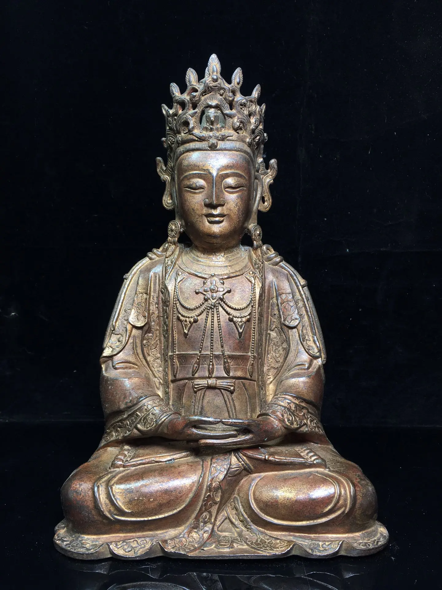 

Chinese Folk Collection Old Bronze Cinnabar Lacquer Northern Wei Buddha Guanyin Bodhisattva Sitting Buddha Ornaments Town House