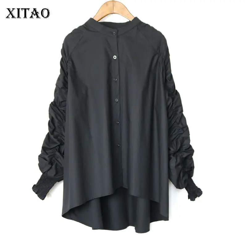 XITAO, необычная плиссированная блузка, модная новинка, Зимняя Повседневная рубашка с пышными рукавами и длинными рукавами, однослойная рубашка для девочек, DMY1735
