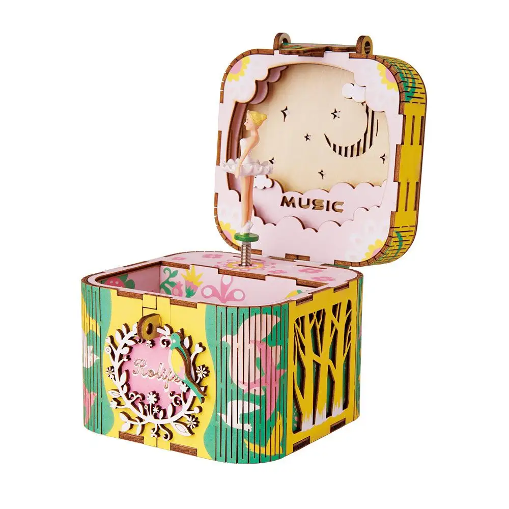 

Music Box Handmade Diy Music Box Wooden Creative Gift 3D Three-Dimensional Puzzle Fantasy Desktop Decoration
