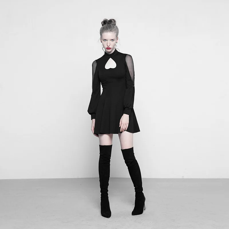 Женское трикотажное платье с высоким воротником в стиле панк готический стиль