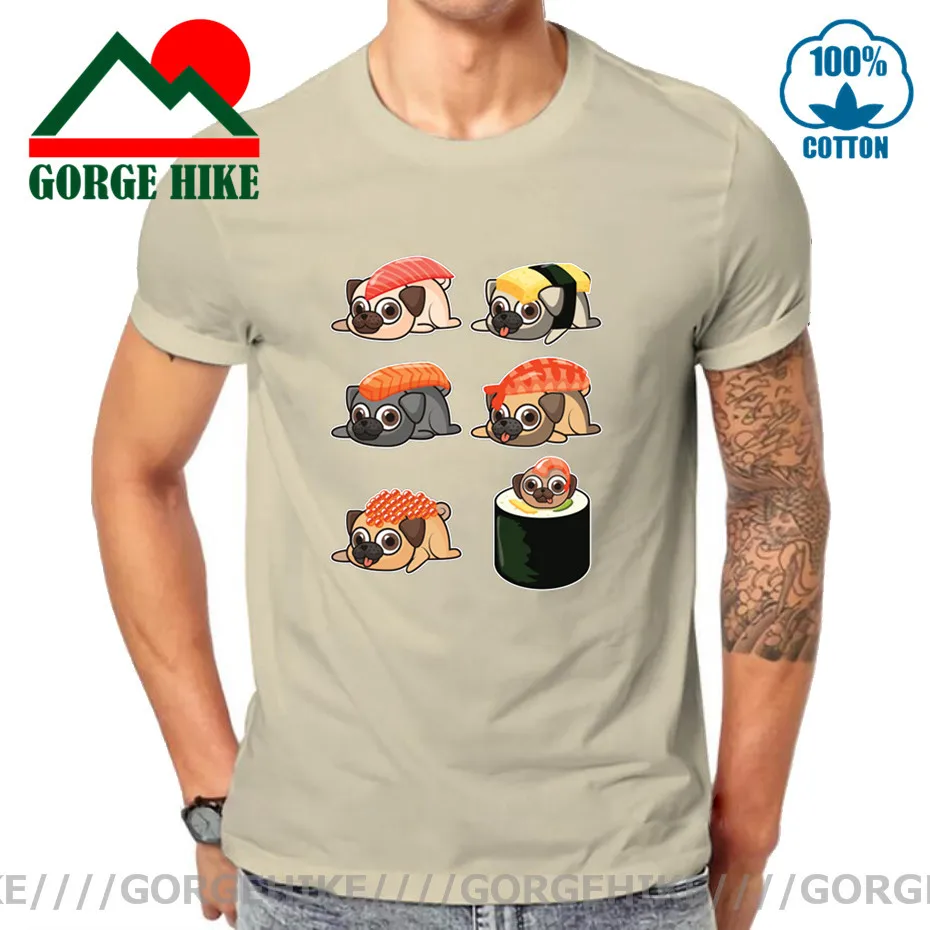 

Cute Grumpy Sushi Pug Tops Funny Sushi Gif Tshirt Newest Japanese Kawaii Fashion Tee Shirt Hip Hop Puppy Anime Men T Shirt Homme