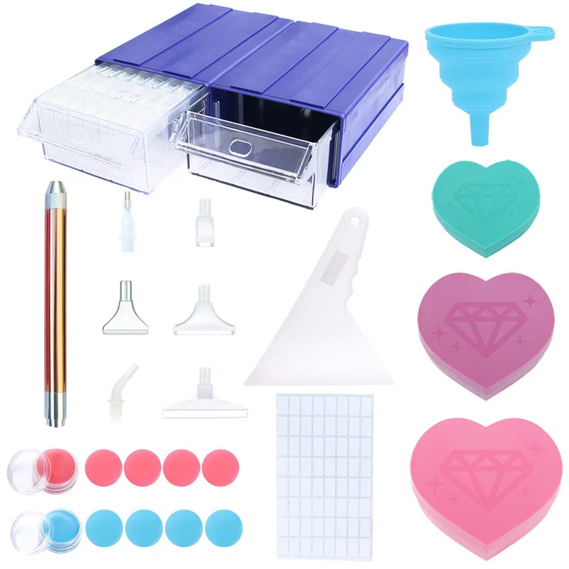 

Diamond Painting Tool Set Drawer Combination Tool Kit Storage Box DIY Love Diamond Plate Peach Heart Turning Diamond Plate
