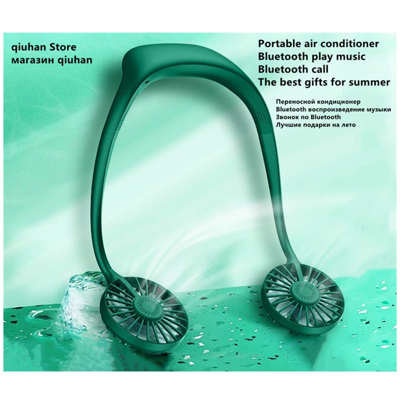 

Portable Fan Sports Mini Air Conditioner Bluetooth Audio Usb Mute Air Cooler Neckband Fan Cooling Air Conditioner Cool And Cute