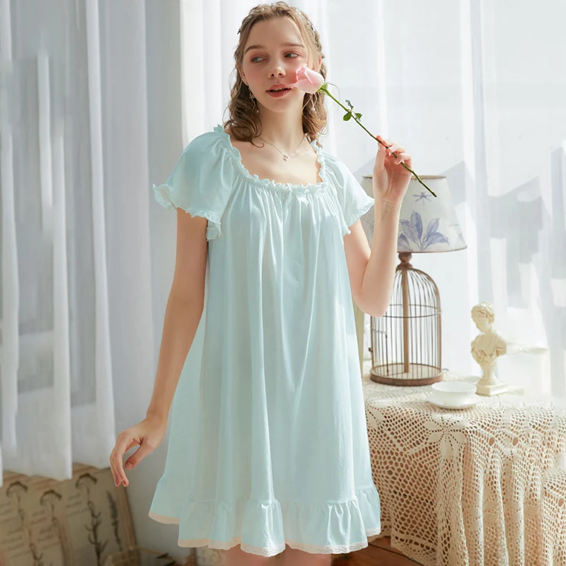 Женская ночная рубашка Housecoat хлопковый Халат с коротким рукавом женская летняя