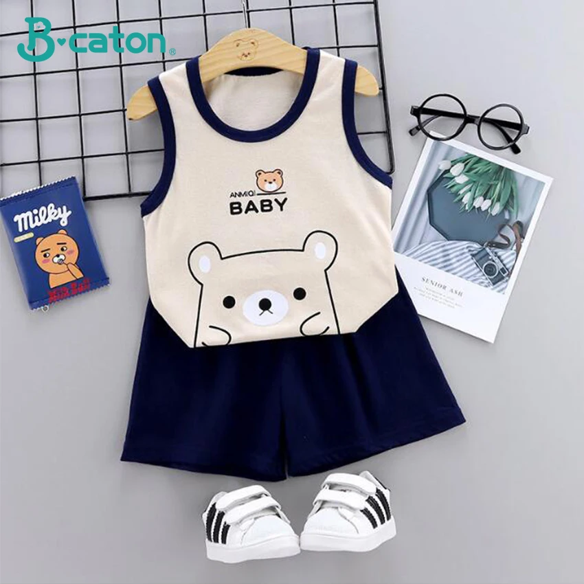 

Children's pure cotton vest suit summer middle and small children's Vest pants 2-piece cute cartoon skin friendly breathable