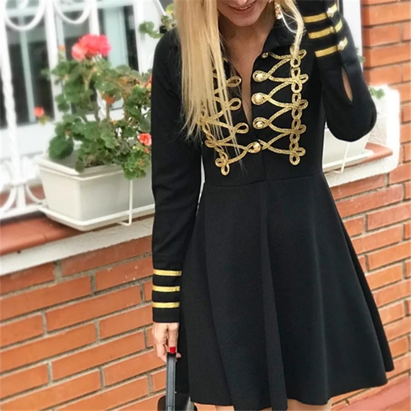 Черное тонкое мини платье для женщин с отложным воротником и длинным рукавом