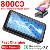 80000mah power bank solar wireless power bank portable fast charger with four usb output ports apply to iphone xiaomi samsung