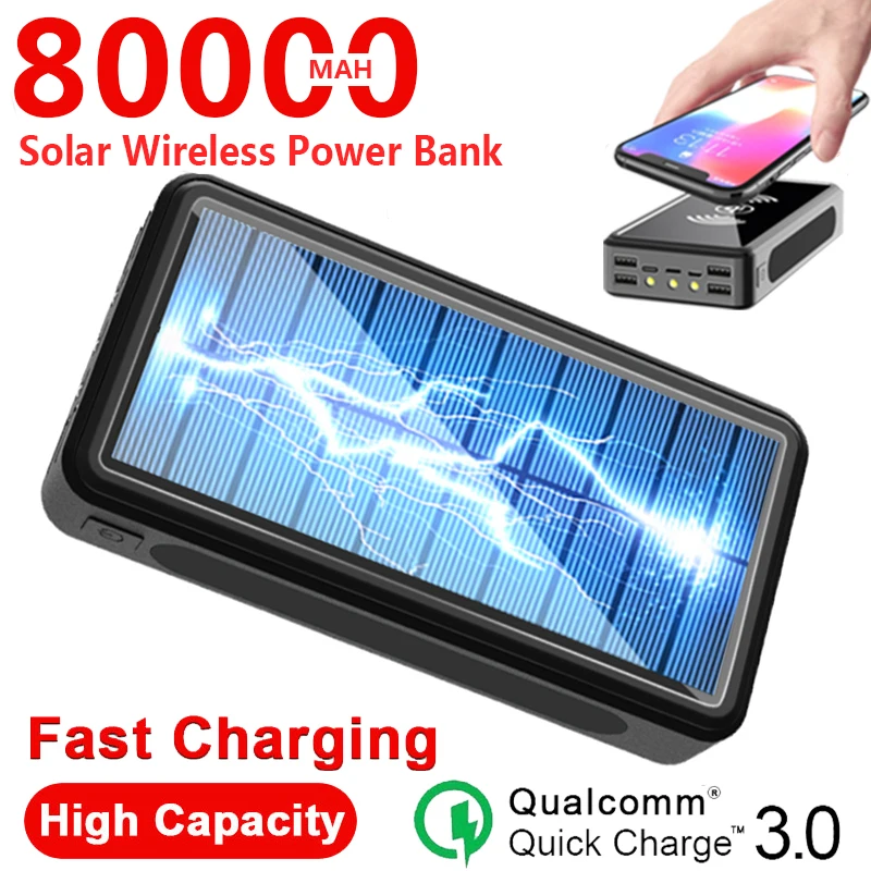 80000 мАч Power Bank Солнечная Wireless Портативный Устройство для быстрой зарядки с