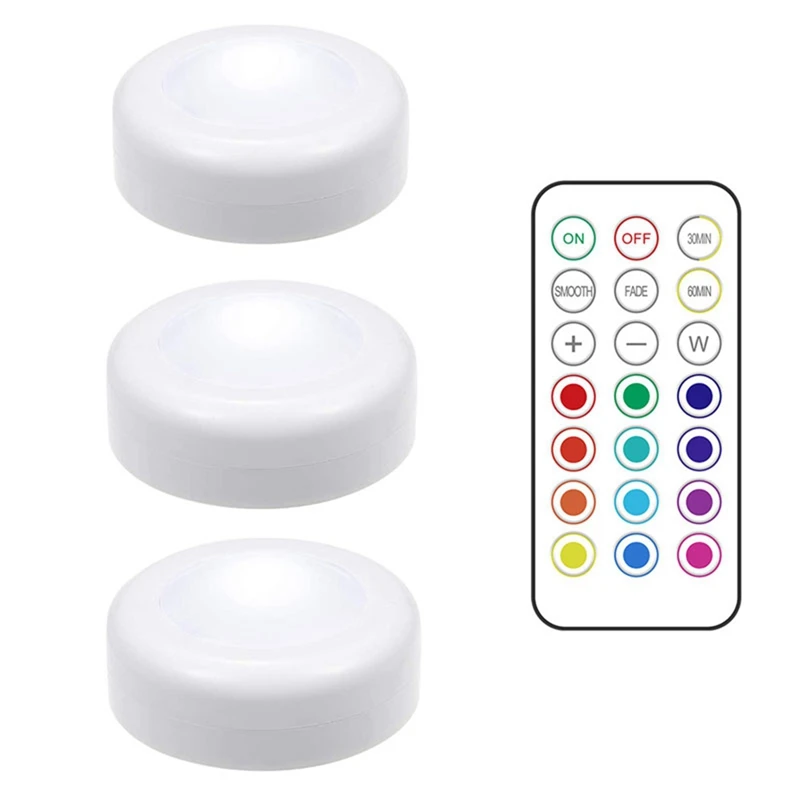 

LED Puck Light Wireless Remote Control Dimmable Battery Operated Contact Sensor Night Lamp For Room Closet Hallway