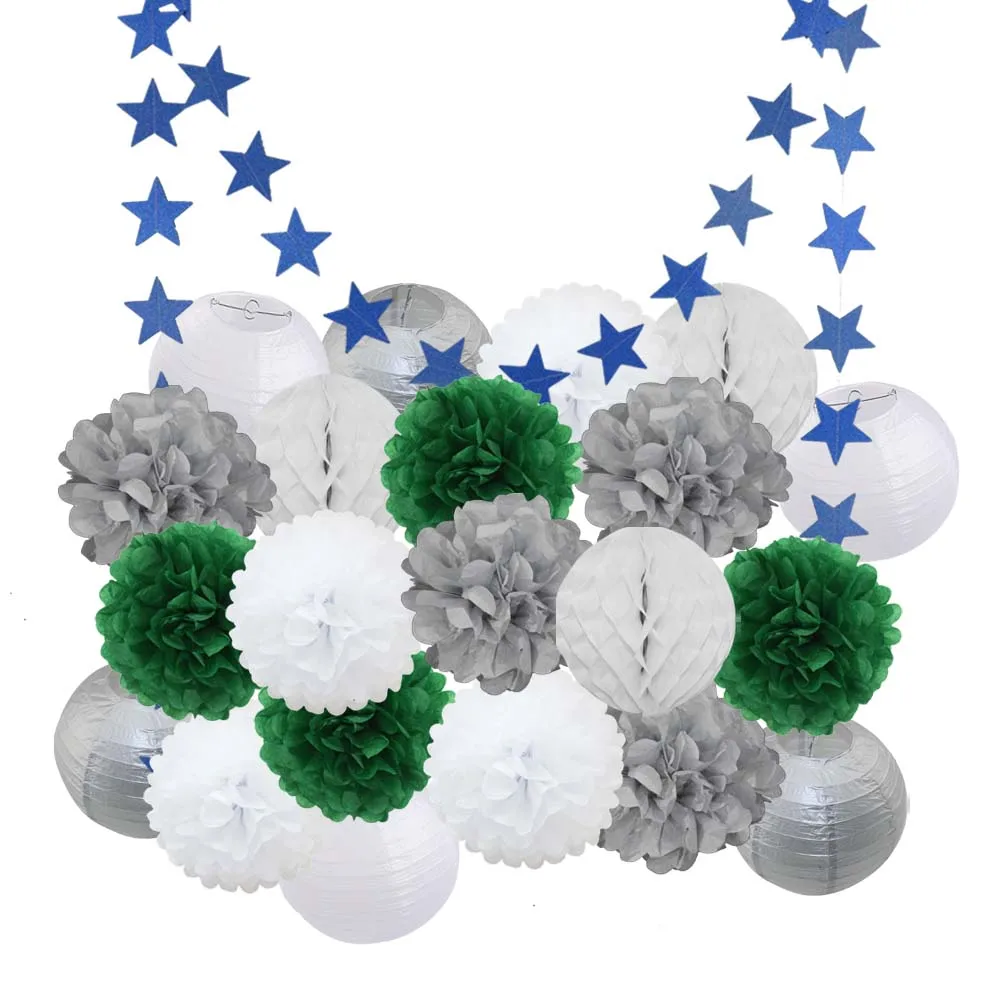 Silver Green Set Лидер продаж 22 шт./компл. золото/черный/белая Круглая Бумажная Фонари Выпускной 50th День рождения одолжение рождественское год висит Изделия из бумаги - Color: Silver Green Set