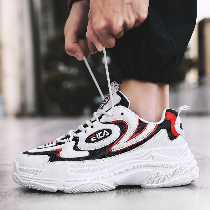 Оригинальные мужские кроссовки для бега белые с амортизацией на платформе