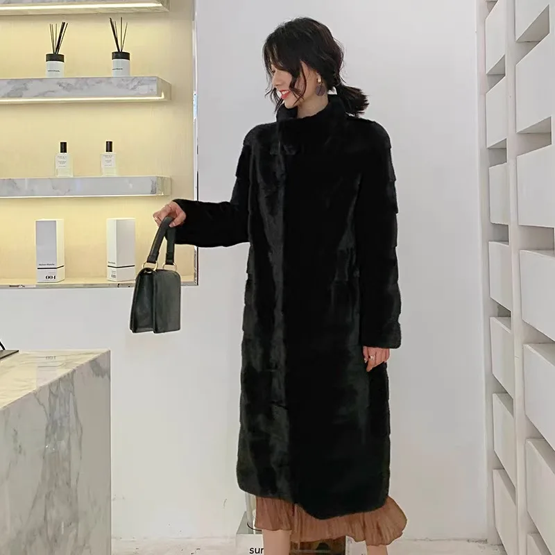 Шуба из натурального меха норки женская зимняя шуба со стоячим воротником модная