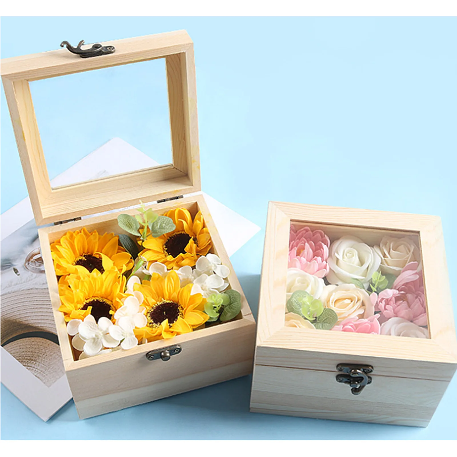 

Деревянная коробка, набор искусственных цветов мыла светильник кой, Цветочный декор на день матери, сделай сам, Крафт, подсолнухи вечерние н...