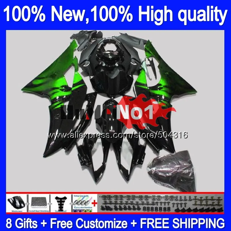 

Флейты для YAMAHA YZF R6 YZF-R6 YZF 600 R 6 43MC.104 Обтекатели с зеленым пламенем YZF600 YZFR6 2008 2013 2014 2015 08 13 14 15 16