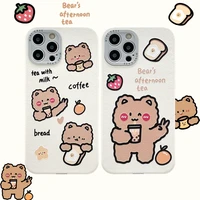 cute cartoon animal strawberry bear korean phone case for iphone 12 11 pro max x xs max xr 7 8 puls cases soft leather cover