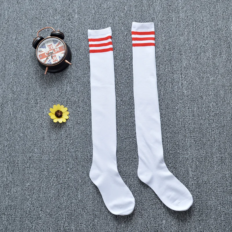 

4 Colors Spring Autumn Girls Student Stripes Thigh Highs Over The Knee Stockings Long Football Socks For Anime School Uniforms