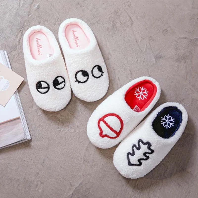 Cute funny eyes slippers household fall/winter indoor plush couples plush cotton slippers female home