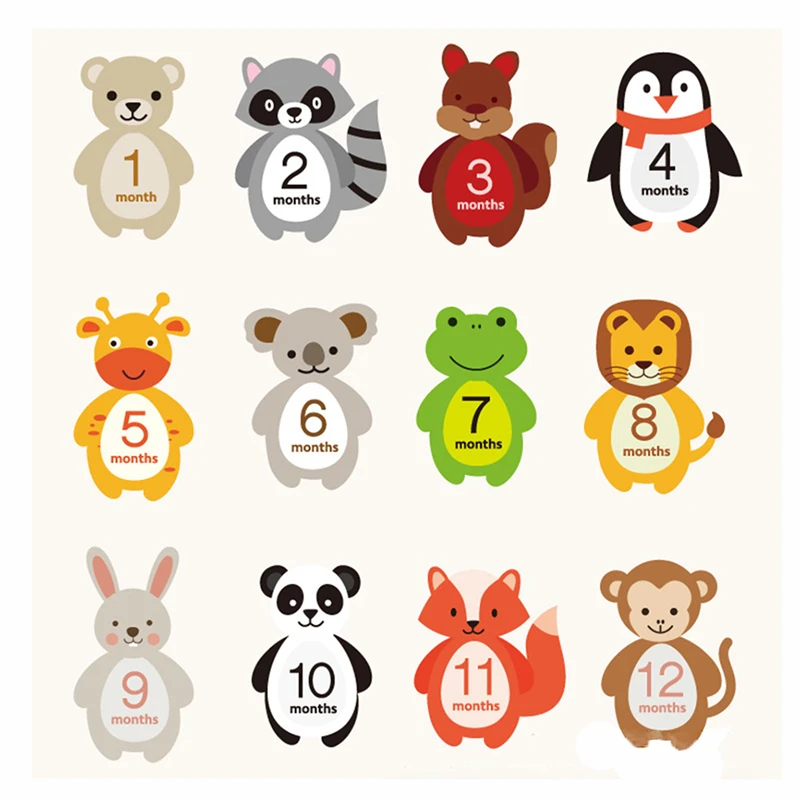1 12 месяцев забавные наклейки детские для съемки в разные месяцы милые Мультяшные