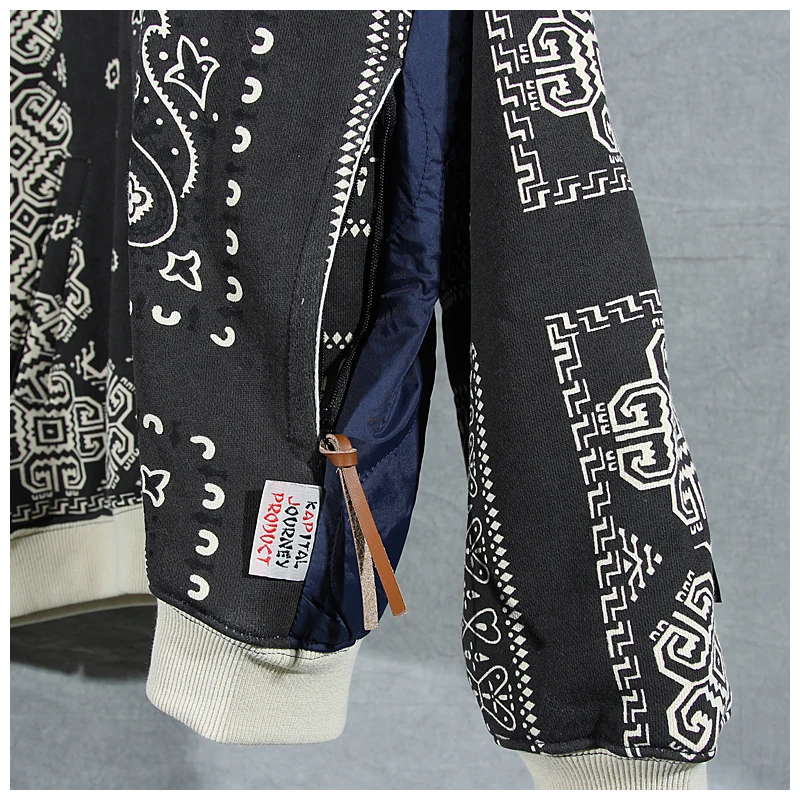 

High street KAPITAL full-body cashew flower printed cotton-padded zipper hoodie fashion casual men's zipper hoodie for women