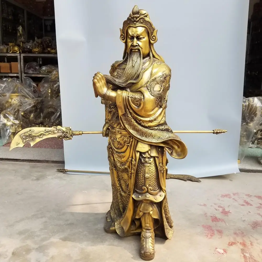 

Home Decor 37" Chinese Seikos Bronze Guan Gong Statue Guan Yu Wearing a dragon pattern cloak Guan Gong Knife