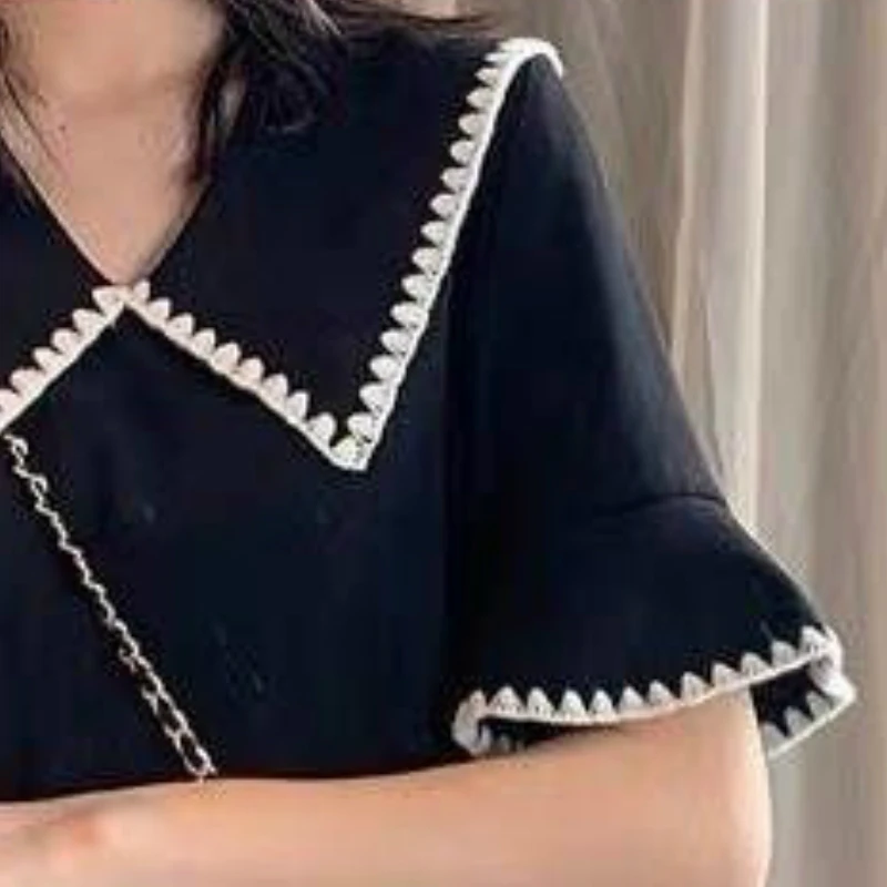 Женское черное популярное свободное платье 4XL модное лоскутное с матросским