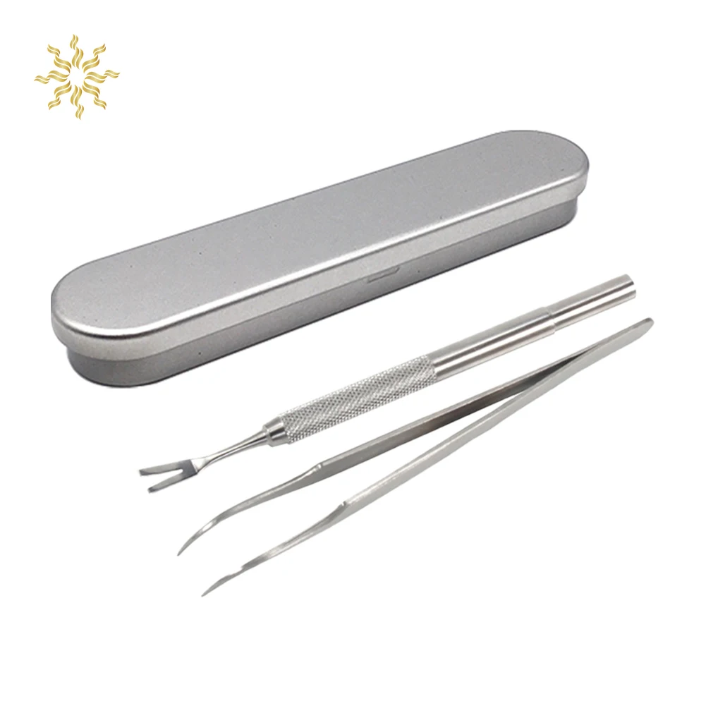 

Stainless Steel Tick Removal Tool Tick Remover Professional Tick Tweezers Pets Tick Hook Kit Removal Tweezers With Iron Box 1set