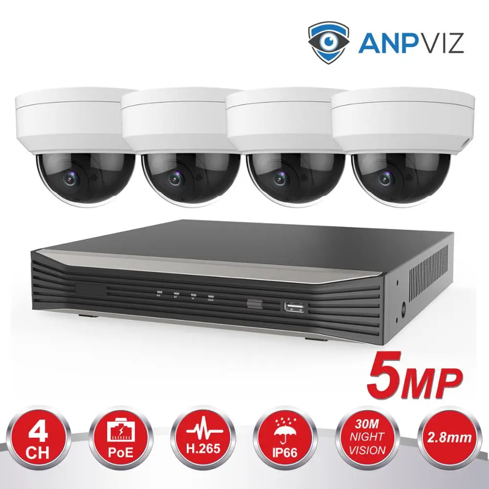 Anpviz 4CH 4K POE NVR KIT CCTV системы 2/4 шт. 5MP купольная IP камера Камера открытый